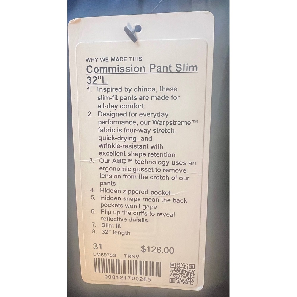 Lululemon Commission Pant Slim 31x32 True Navy Warpstreme ABC Mens NWT - Picture 5 of 8